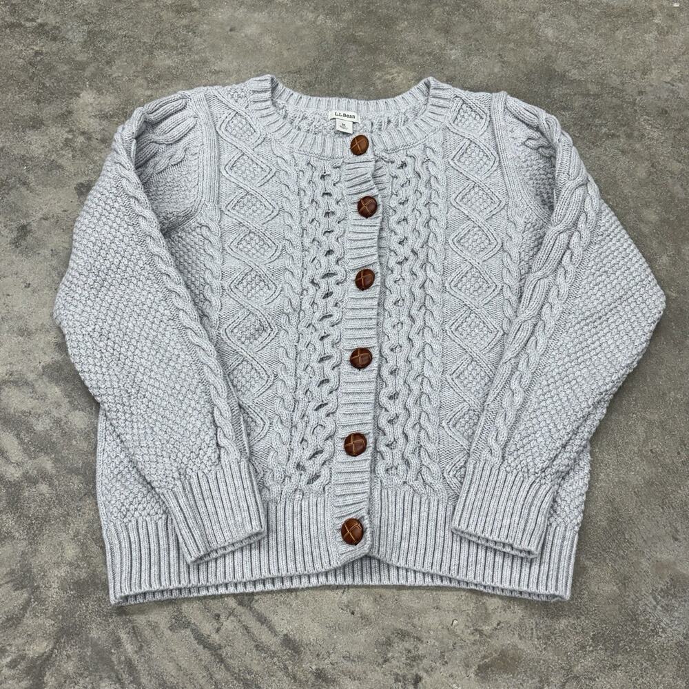 LL Bean Womens Petite Medium Gray Button Up Cardigan Sweater Classic Cabincore